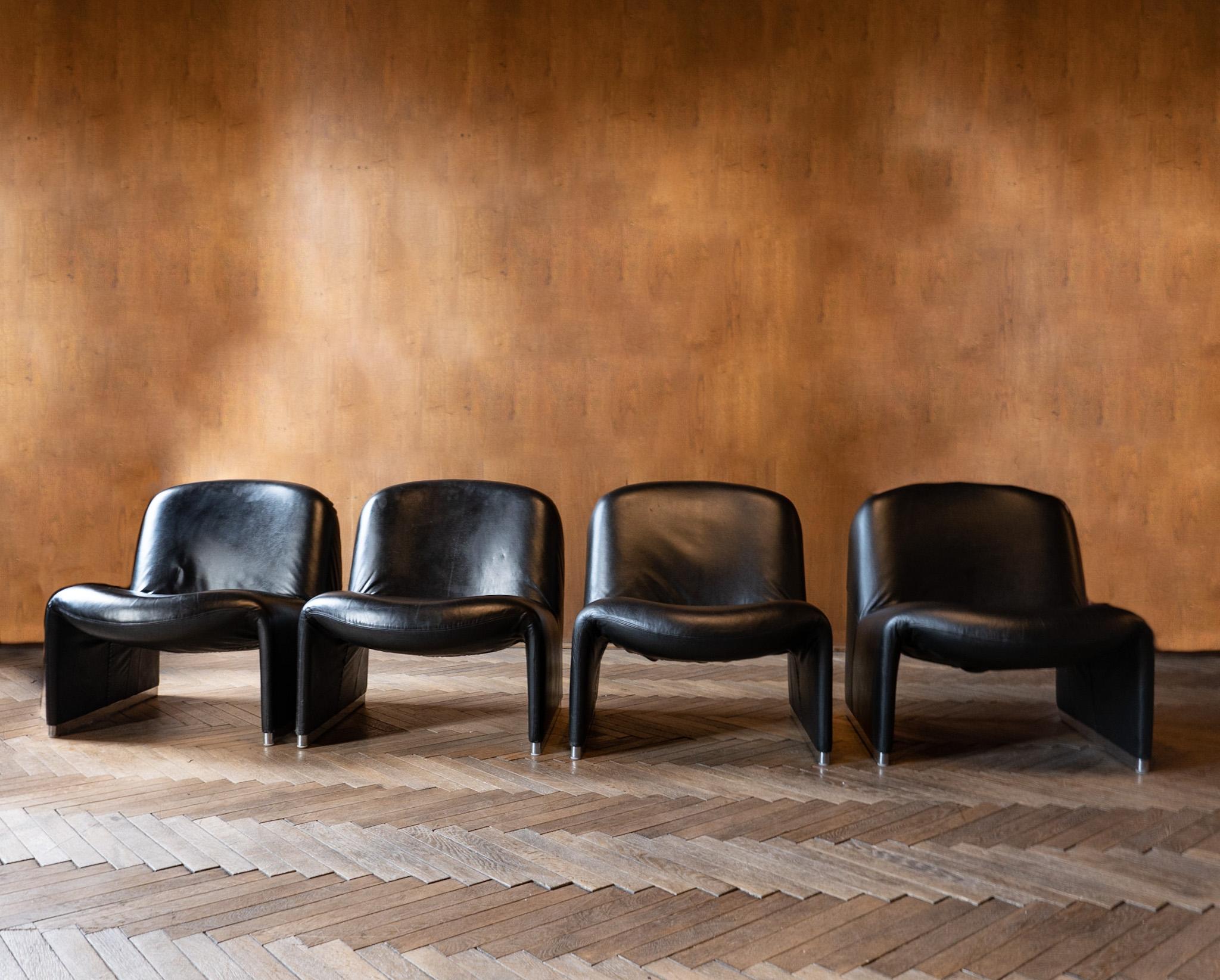 Mid-Century Modern Black Leather Alky Chairs by Giancarlo Piretti, Italy, 1970s In Good Condition In Vienna, AT