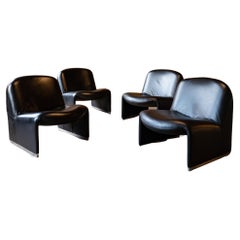 Mid-Century Modern Black Leather Alky Chairs by Giancarlo Piretti, Italy, 1970s