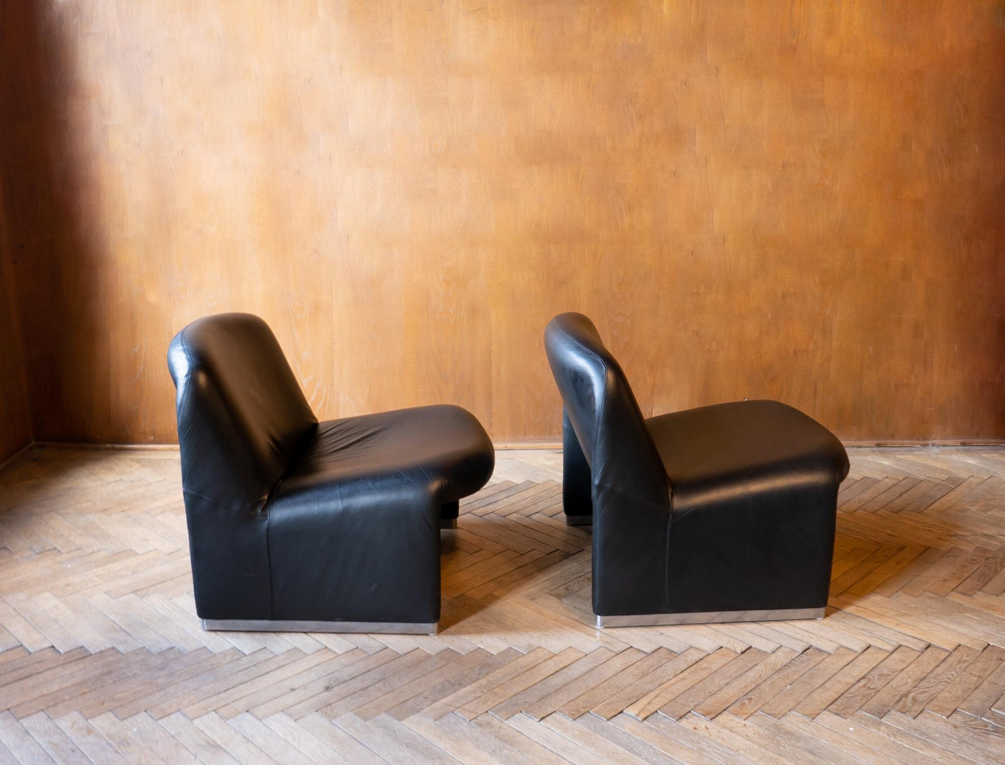 Late 20th Century Mid-Century Modern Black Leather Alky Chairs2 by Giancarlo Piretti, Italy 1970st