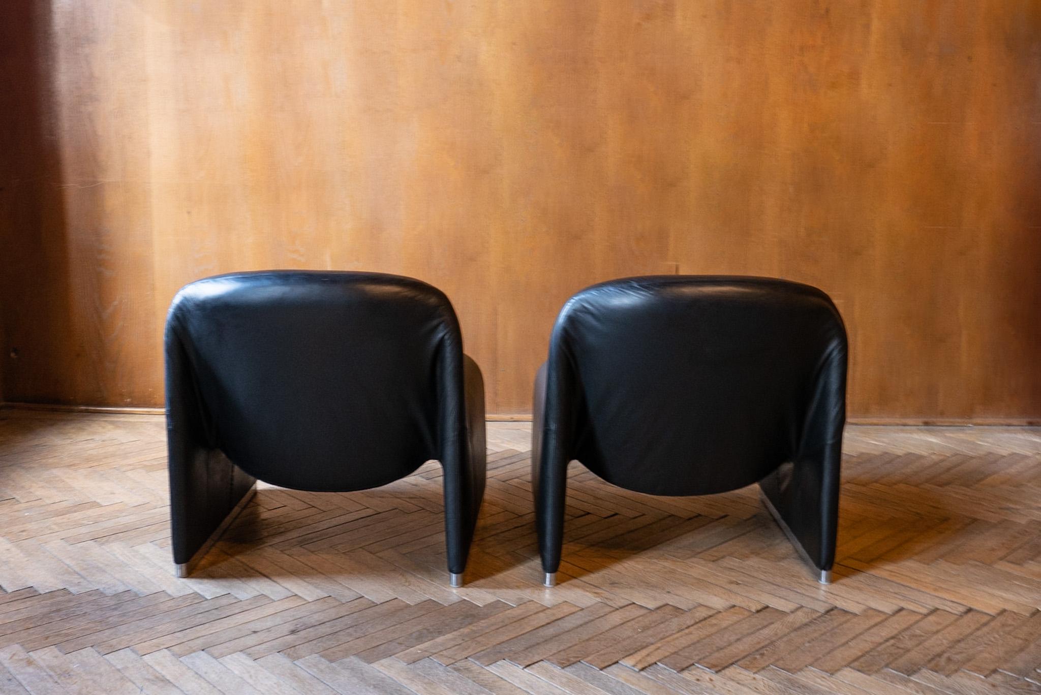 Aluminum Mid-Century Modern Black Leather Alky Chairs2 by Giancarlo Piretti, Italy 1970st