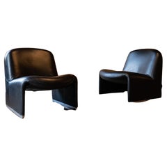 Mid-Century Modern Black Leather Alky Chairs2 by Giancarlo Piretti, Italy 1970st