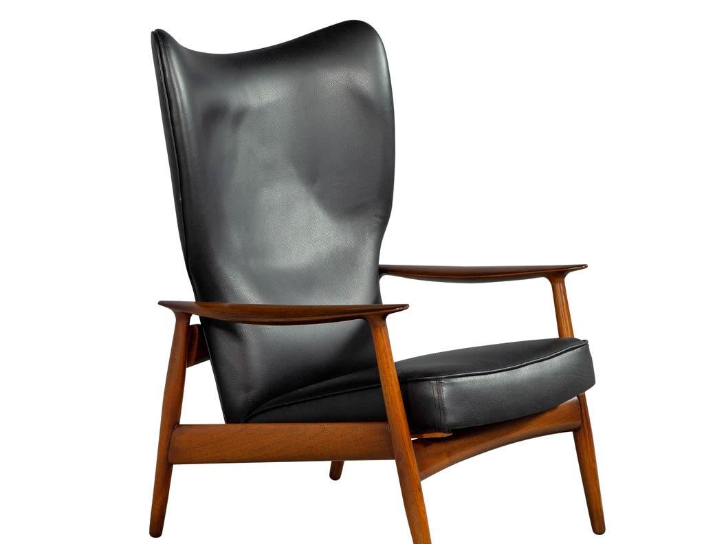 Mid-Century Modern Black Leather Armchair Recliner with Matching Ottoman 5