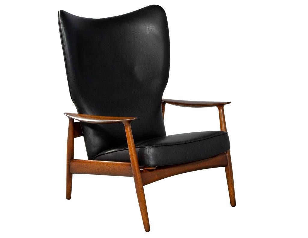 Mid-Century Modern Black Leather Armchair Recliner with Matching Ottoman 11