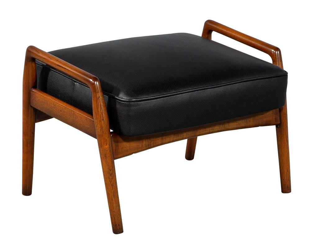 Mid-Century Modern Black Leather Armchair Recliner with Matching Ottoman 14