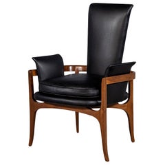 Mid-Century Modern Black Leather Desk Chair
