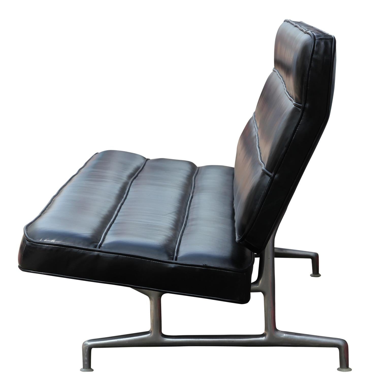 American Mid-Century Modern Black Leather Eames Model 3473 Sofa for Herman Miller
