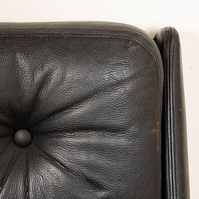 Mid Century Modern Black Leather High Back Swivel Arm Chair from Denmark For Sale 2