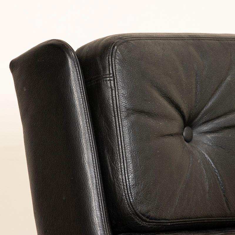 Mid Century Modern Black Leather High Back Swivel Arm Chair from Denmark For Sale 3