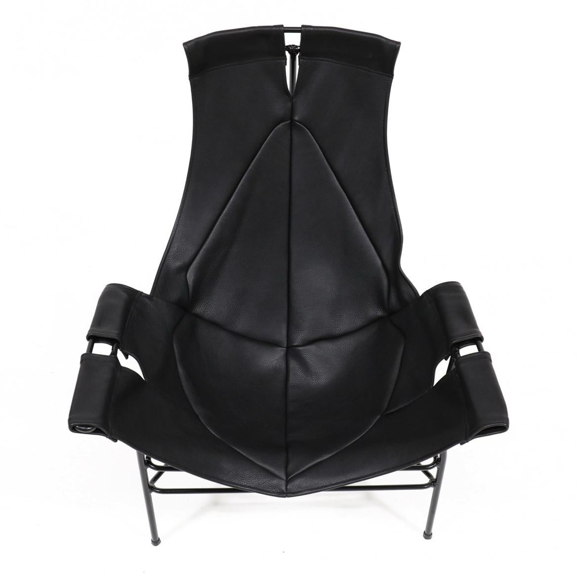 Mid-Century Modern The Modernity modern black leather iron sling lounge chair by Leathercraft en vente