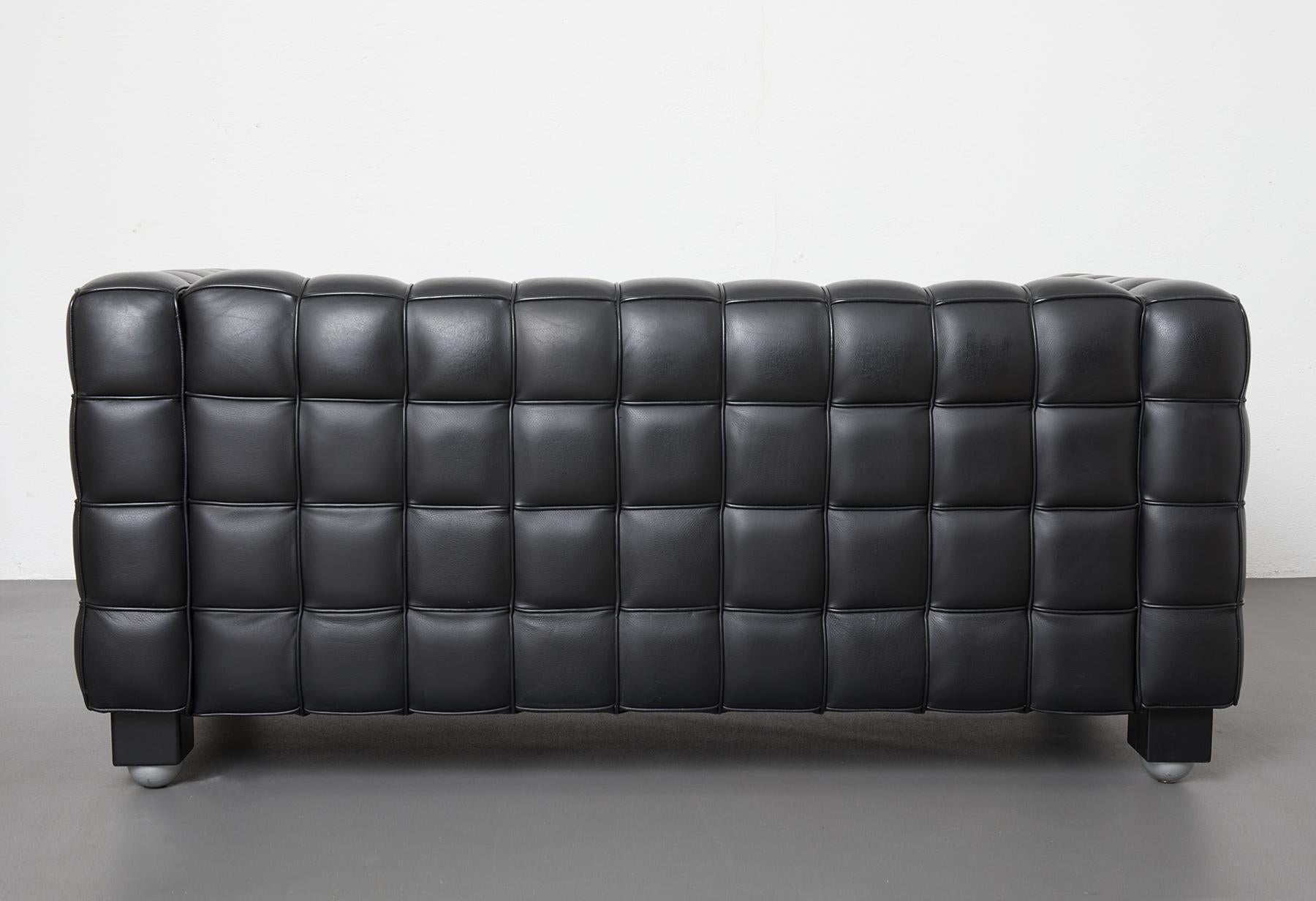 Mid-Century Modern Black Leather Kubus Sofa by Josef Hoffmann, Wittmann c.1980 For Sale 3
