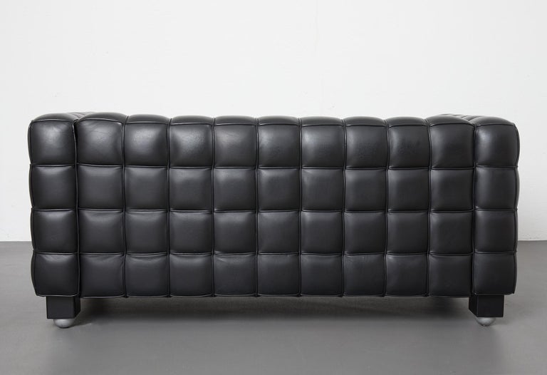 Mid-Century Modern Black Leather Kubus Sofa by Josef Hoffmann, Wittmann c.1980 For Sale 6
