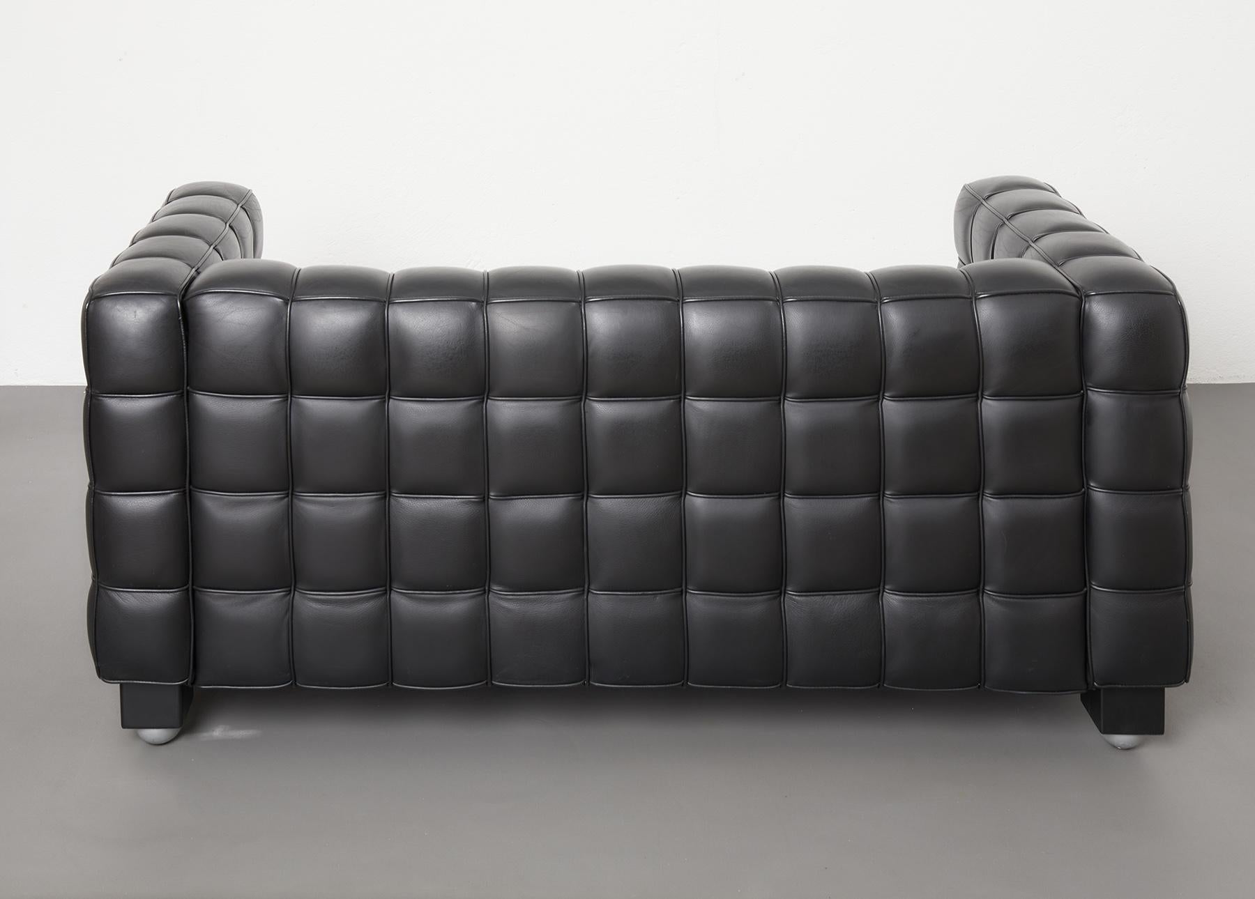 Mid-Century Modern Black Leather Kubus Sofa by Josef Hoffmann, Wittmann c.1980 For Sale 4