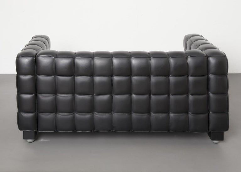 Mid-Century Modern Black Leather Kubus Sofa by Josef Hoffmann, Wittmann c.1980 For Sale 7