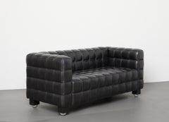 Mid-Century Modern Black Leather Kubus Sofa by Josef Hoffmann, Wittmann c.1980