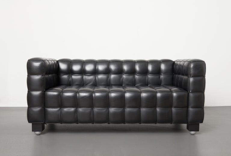 Late 20th Century Mid-Century Modern Black Leather Kubus Sofa by Josef Hoffmann, Wittmann c.1980 For Sale