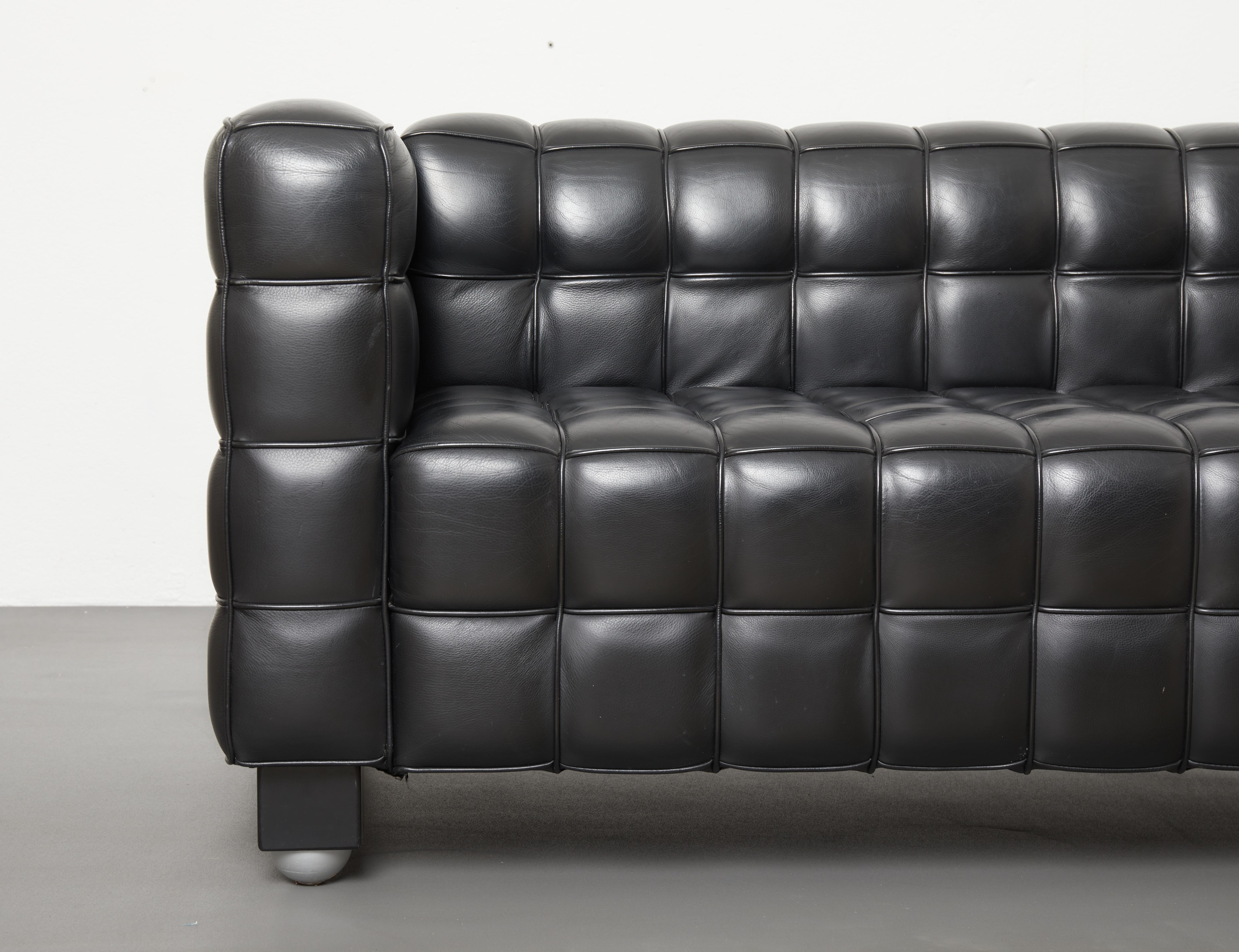Austrian Mid-Century Modern Black Leather Kubus Sofa by Josef Hoffmann, Wittmann c.1980 For Sale