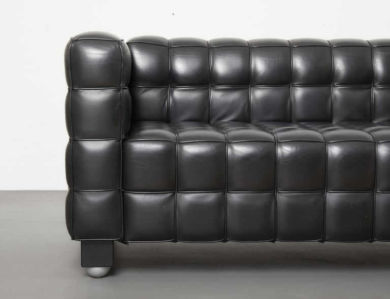 Mid-Century Modern Black Leather Kubus Sofa by Josef Hoffmann, Wittmann c.1980 For Sale 1