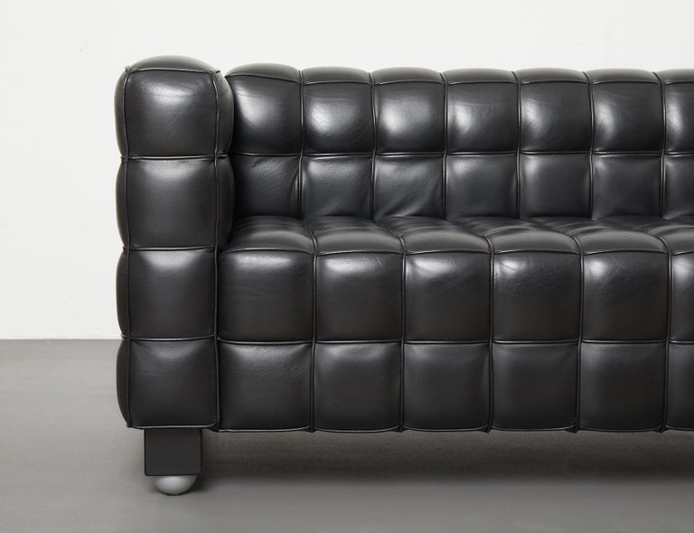 Mid-Century Modern Black Leather Kubus Sofa by Josef Hoffmann, Wittmann c.1980 For Sale 2