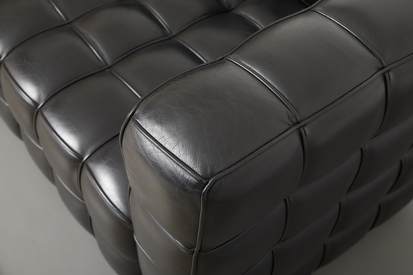 Late 20th Century Mid-Century Modern Black Leather Kubus Sofa by Josef Hoffmann, Wittmann c.1980