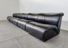 Mid-Century Modern Black Leather Modular Sofa by Doimo Salotti, Italy, 1970s