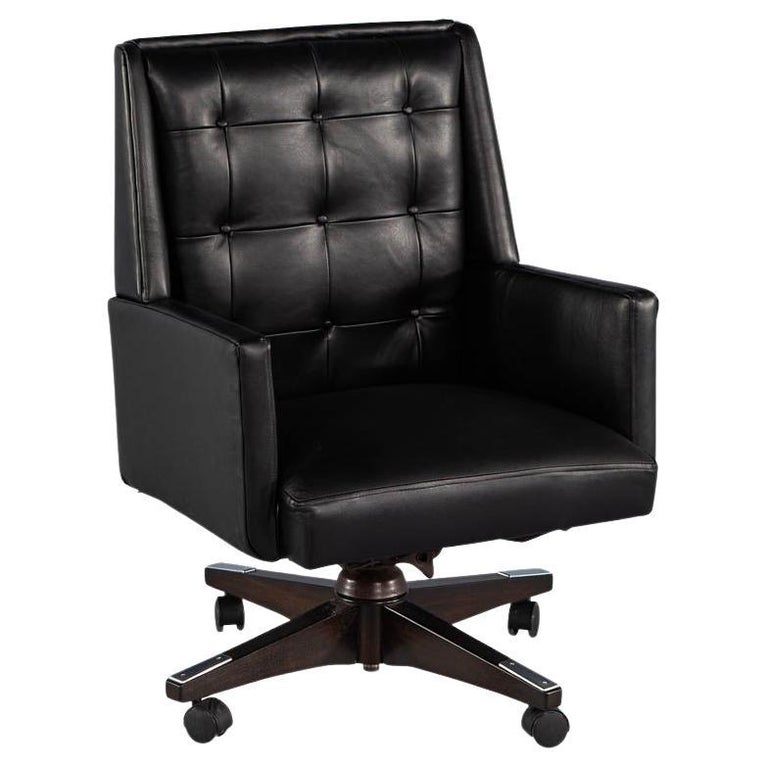 MidCentury Modern Black Leather Office Chair For Sale at 1stDibs