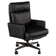 Retro Mid-Century Modern Black Leather Office Chair