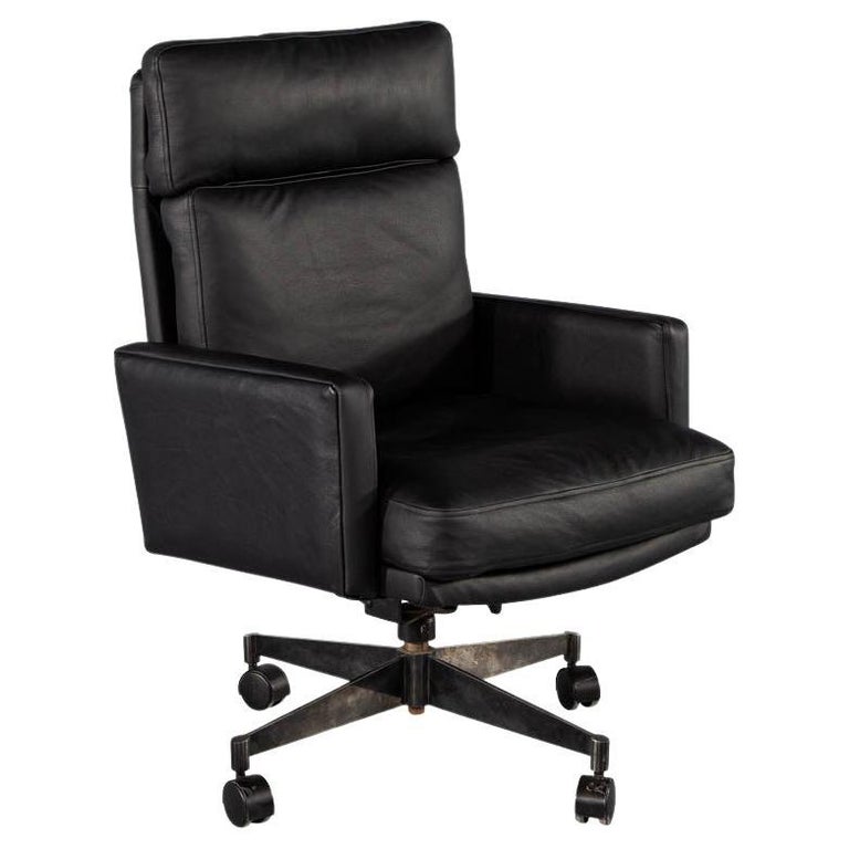 MidCentury Modern Black Leather Office Chair For Sale at 1stDibs