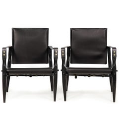 Mid-Century Modern Black Leather “Safari” Chairs attr. Wilhelm Kienzle