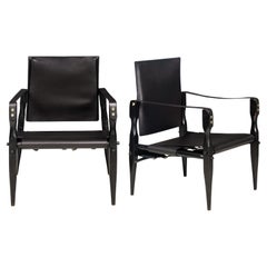 Mid-Century Modern Black Leather “Safari” Chairs attr. Wilhelm Kienzle