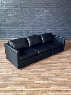 Mid-Century Modern Black Leather Sofa by Charles Pfister for Knoll