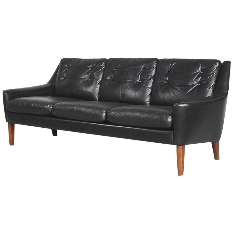 Mid-Century Modern Black Leather Swedish Sofa by Ulferts Tibro, 1960s