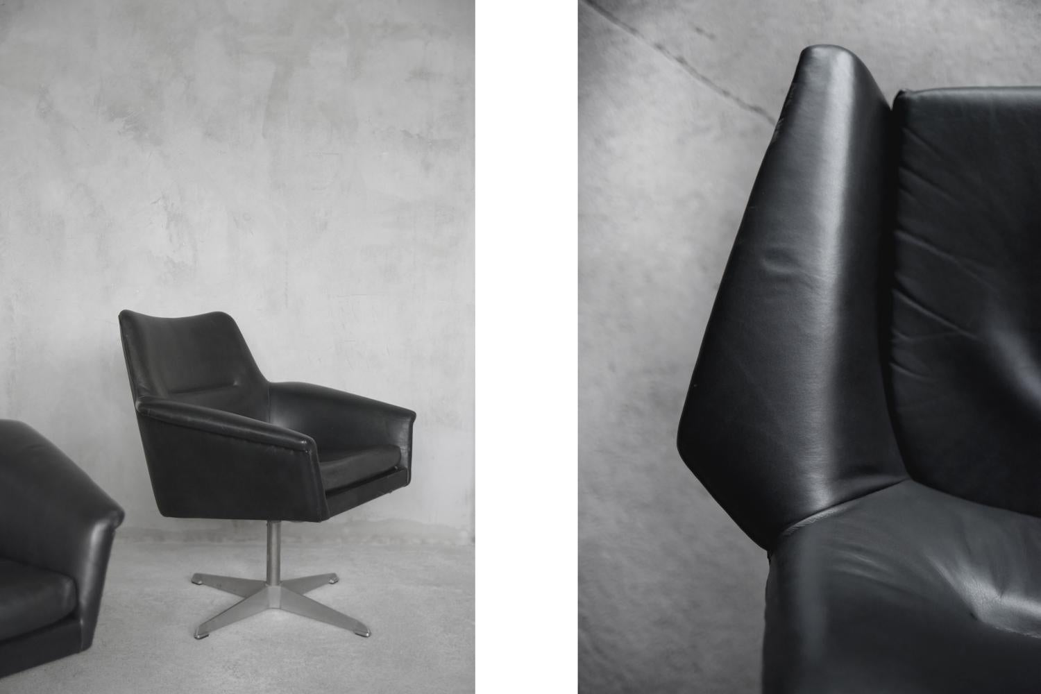 Pair of Vintage Mid-Century Modern Black Leather Swivel Chairs from Ire Mobler 3