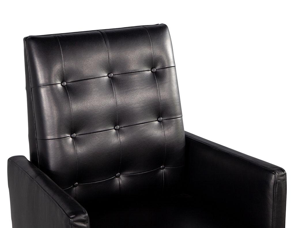 Mid-Century Modern Black Leather Swivel Office Chair by Stow and Davis 5