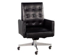 Mid-Century Modern Black Leather Swivel Office Chair by Stow and Davis