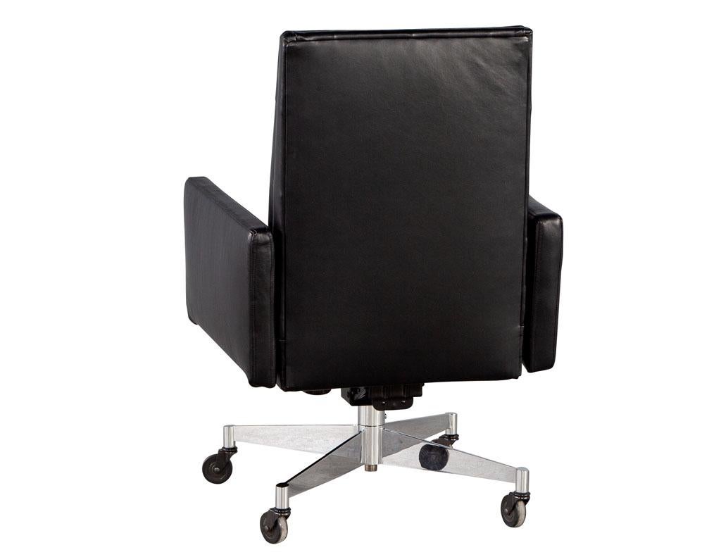 Stainless Steel Mid-Century Modern Black Leather Swivel Office Chair by Stow and Davis