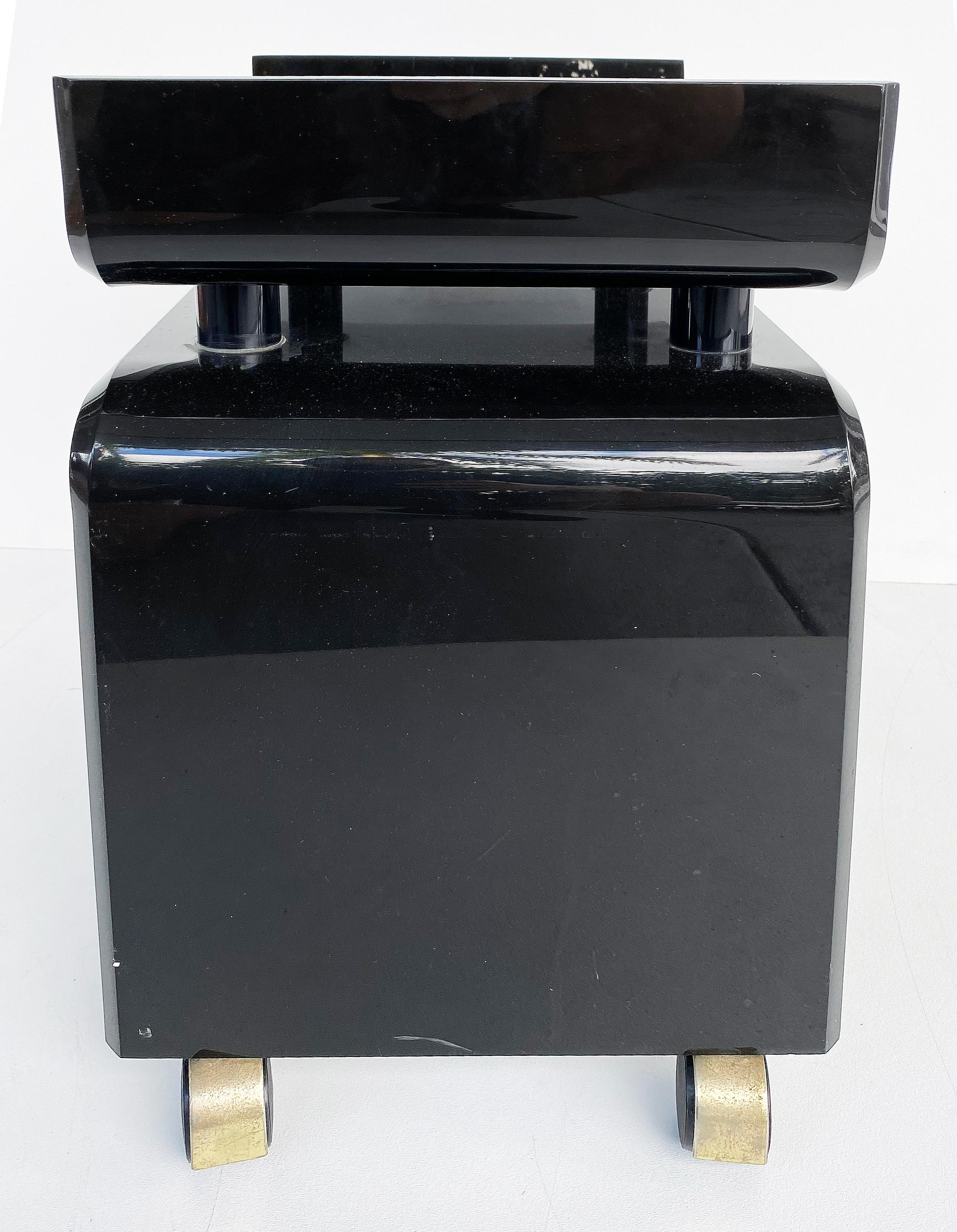 Late 20th Century Mid-Century Modern Black Lucite Vanity Bench on Casters