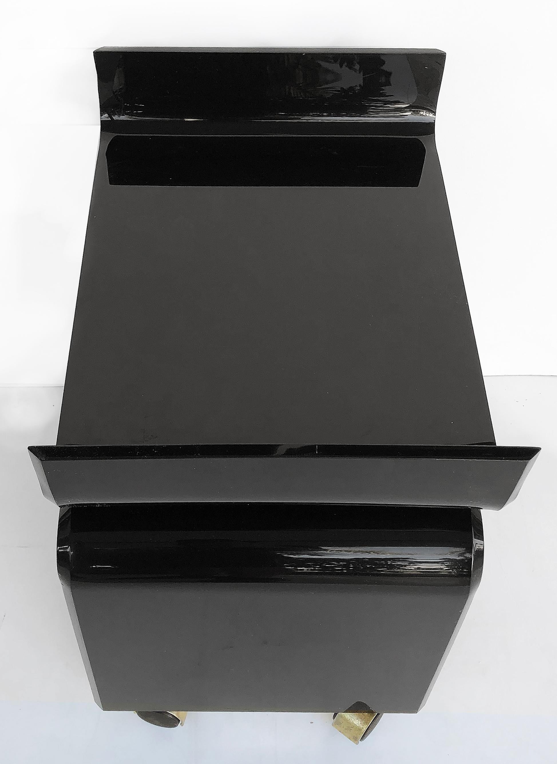 Acrylic Mid-Century Modern Black Lucite Vanity Bench on Casters