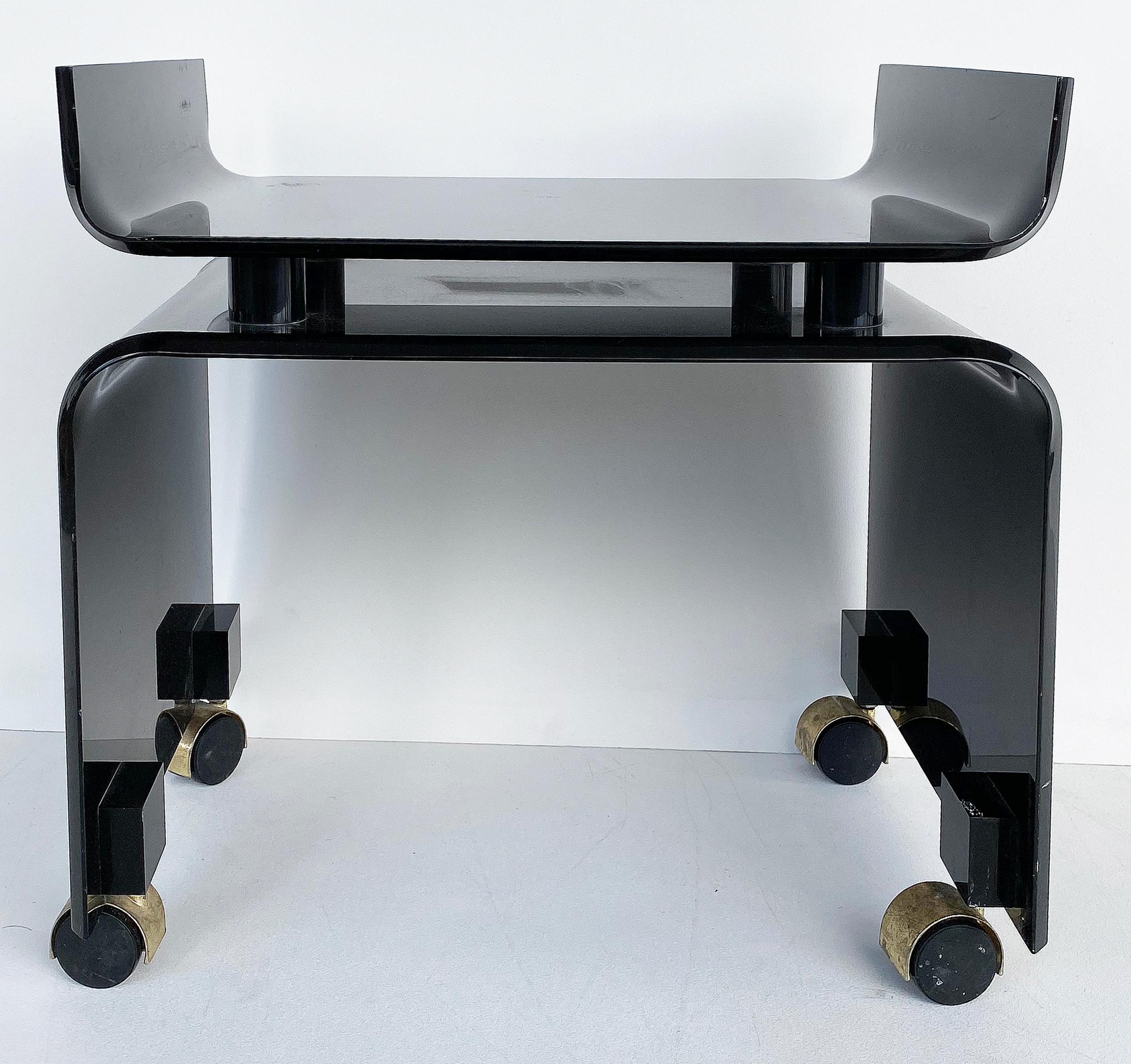 Mid-Century Modern Black Lucite Vanity Bench on Casters 1