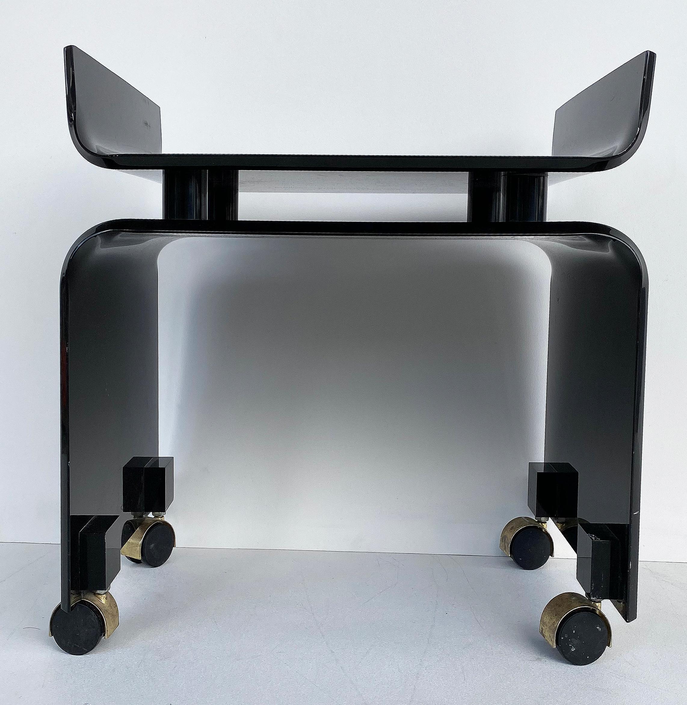 Mid-Century Modern Black Lucite Vanity Bench on Casters 2