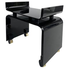 Mid-Century Modern Black Lucite Vanity Bench on Casters