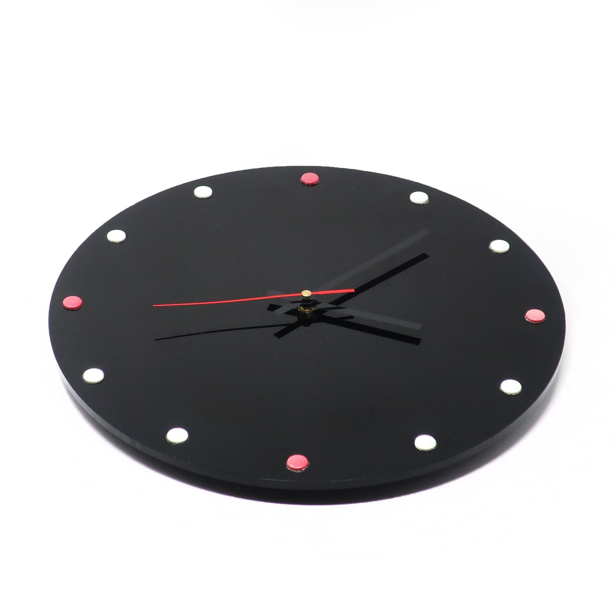 20th Century Mid-Century Modern Black Lucite Wall Clock For Sale