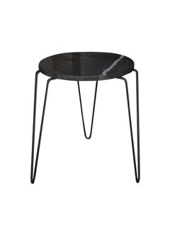 Mid-Century Modern Black Marble and Iron Accent Table