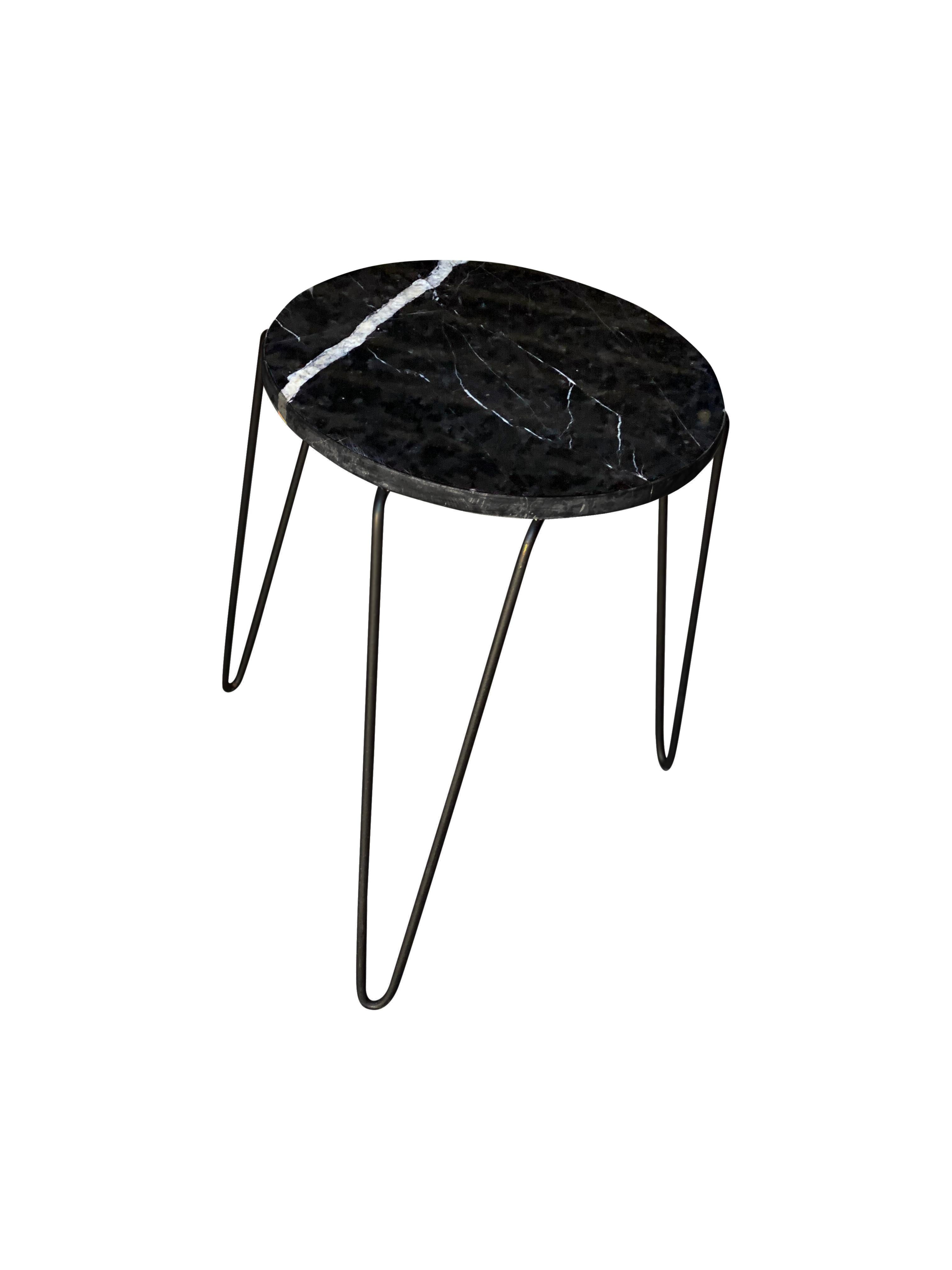 MidCentury Modern Black Marble and Iron Accent Table For Sale at 1stDibs