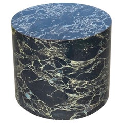 Mid-Century Modern Black Marble Round Drum Cocktail or End Table, 1970’s