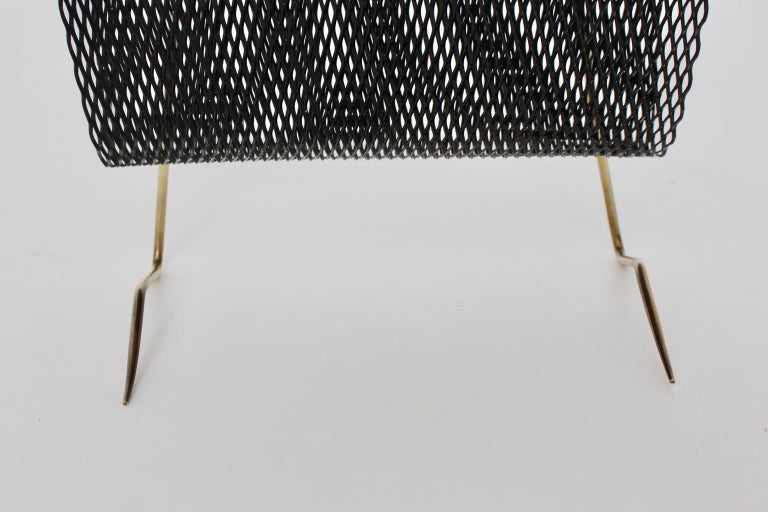 Mid Century Modern Black Metal Brass Vintage Magazine Rack 1950s For Sale At 1stdibs