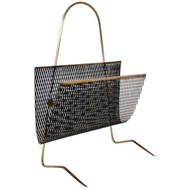Mid-Century Modern Brass Mesh Magazine Rack/Side Table For Sale at 1stDibs