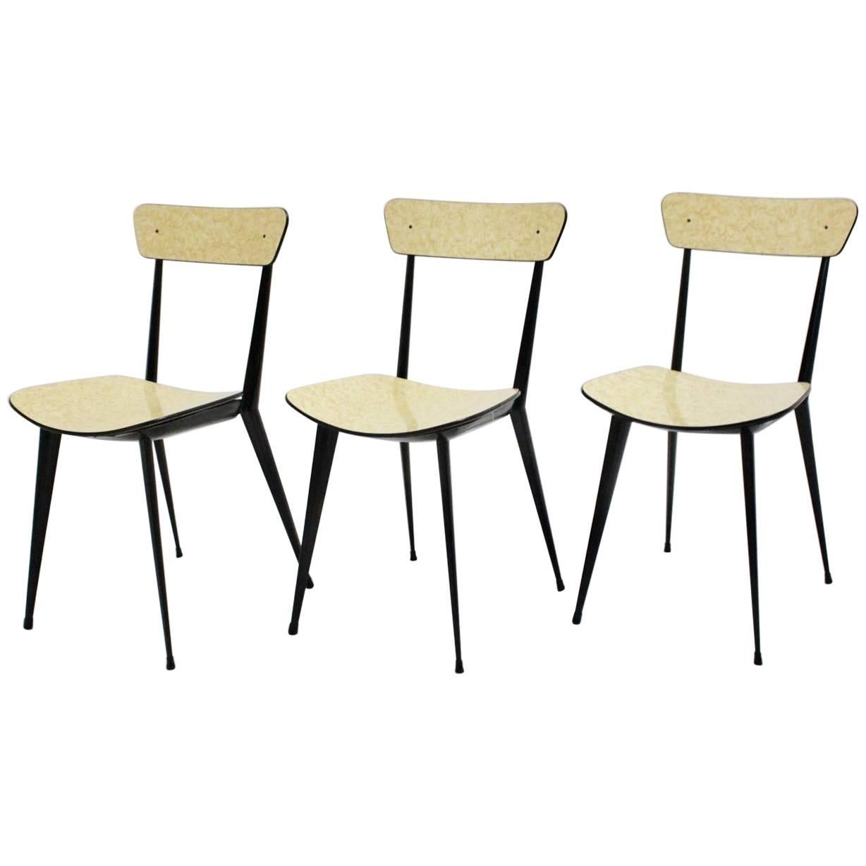 Sillas de comedor modernas de mediados de siglo de metal negro estilo Carlo di Carli, Italia años 50