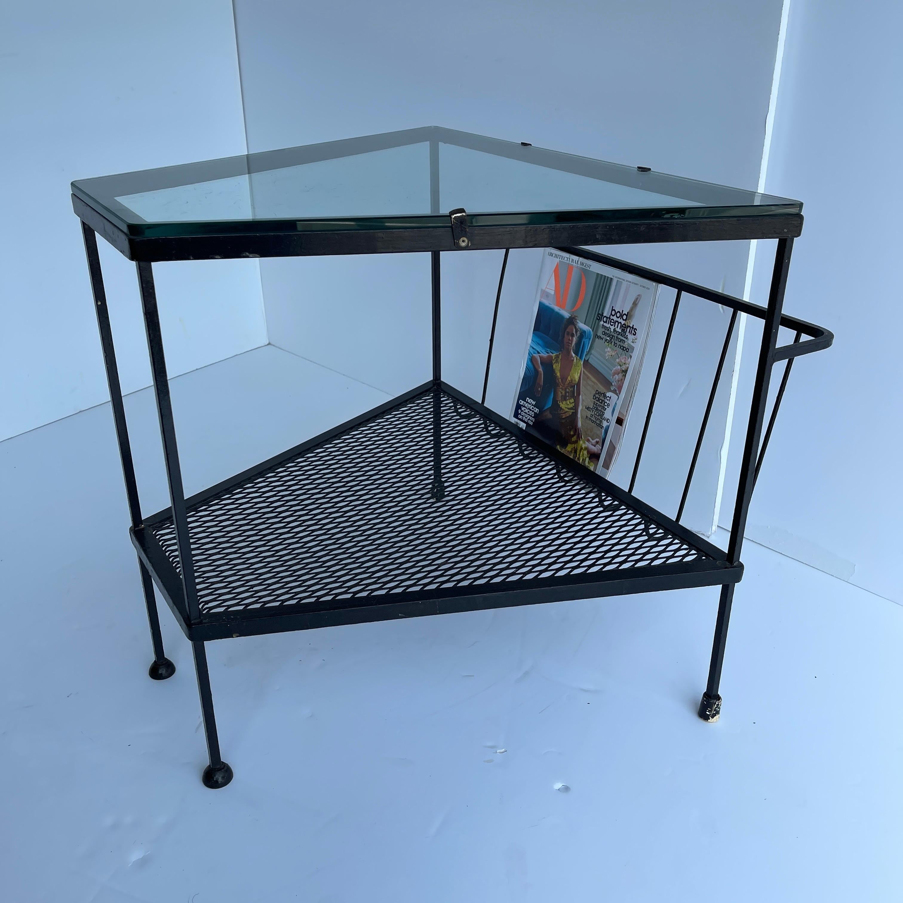 Mid-Century Modern Black Metal Side Table, Magazine Rack with Glass Top 5