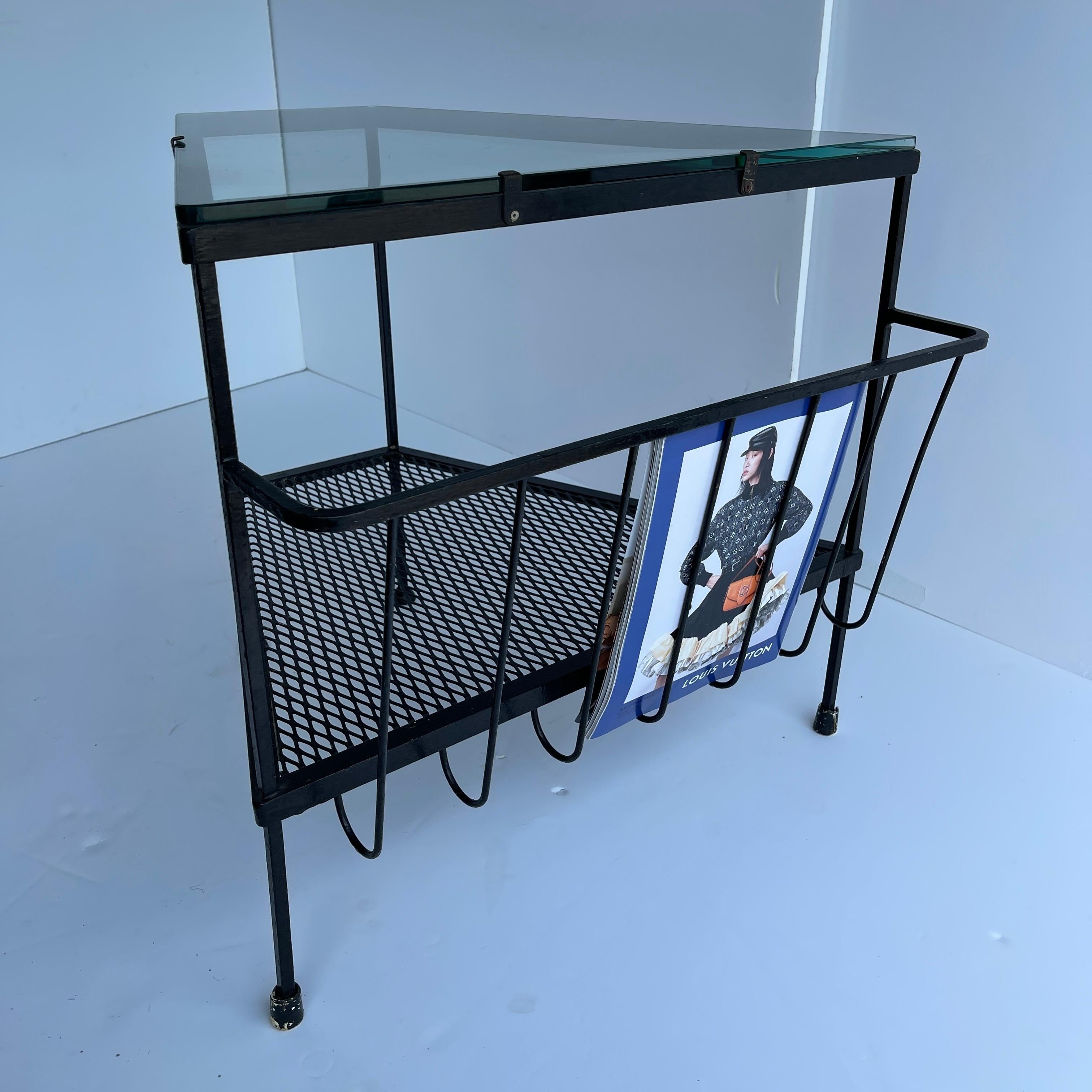 Mid-Century Modern Black Metal Side Table, Magazine Rack with Glass Top 6