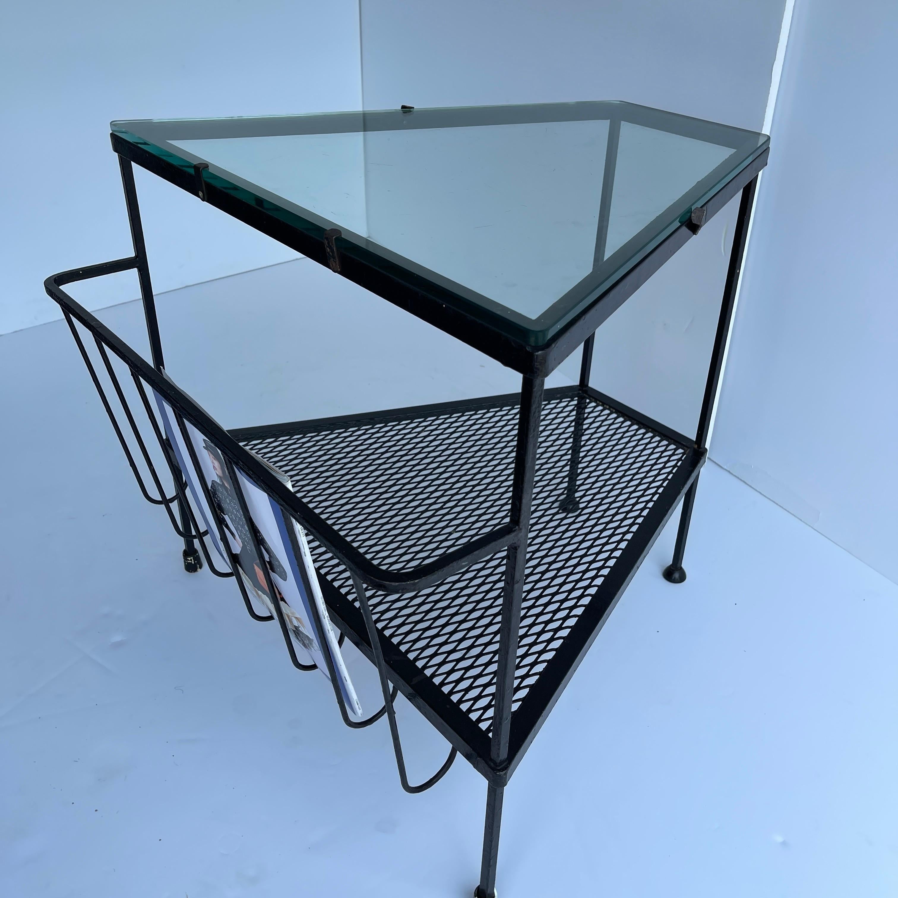 Mid-Century Modern Black Metal Side Table, Magazine Rack with Glass Top 12